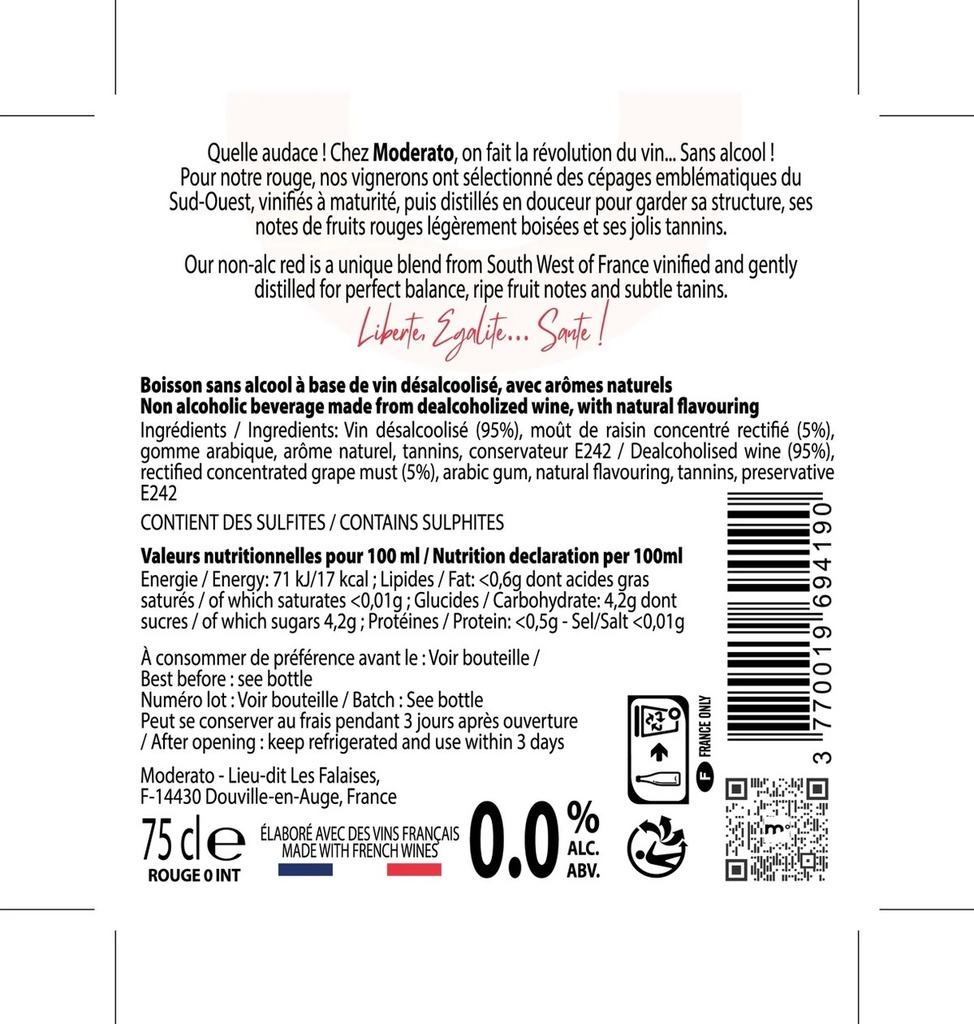 Moderato zonder alcohol rood Cuvée Originale Cabernet-Merlot