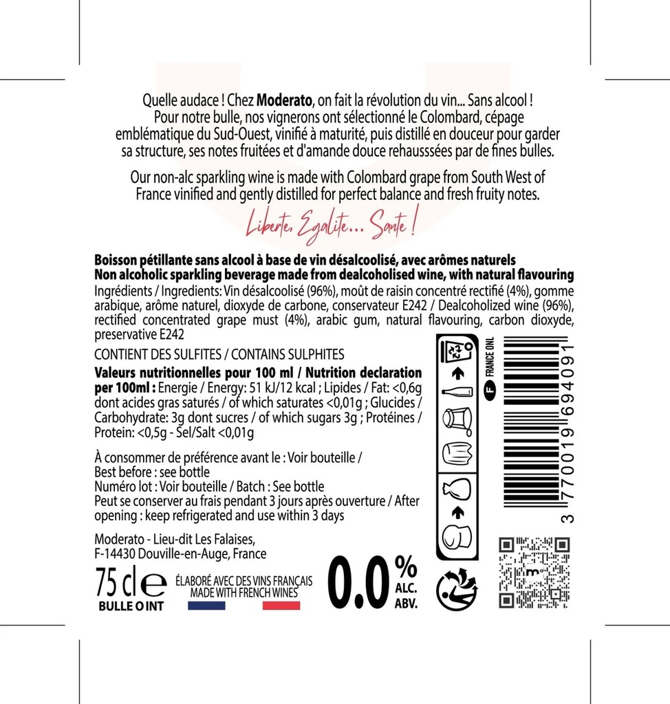 Moderato zonder alcohol schuimwijn Cuvée Originale