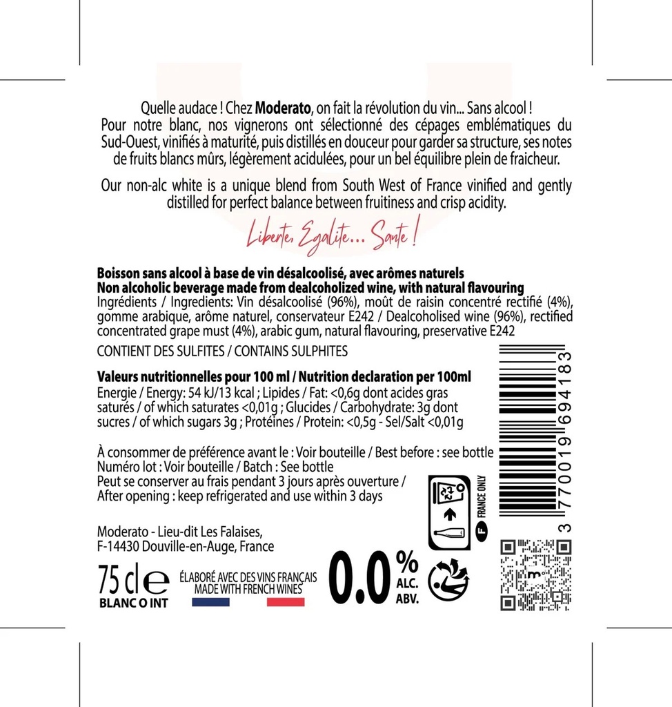 Moderato zonder alcohol wit Cuvée Originale Sauvignon Colombard